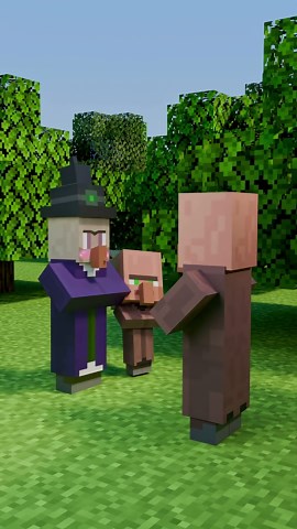 Minecraft witch versus baby villager satisfying 3D simulation