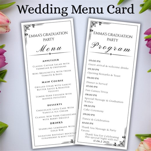 Editable Wedding Menu Template Canva, Minimalist Program & Dinner Menu Card Set, Elegant Event Menu Printable, Reception Stationery Download - Etsy