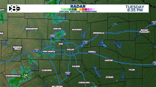 8:35 PM Radar Update: Showers continue to weaken as they move NE across central parts of North Texas. #txwx | Pete Delkus