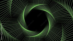 A mesmerizing circular pattern of green lines on a black background, with a darker green center. The lines consist of converging thinner lines, creating a captivating visual effect