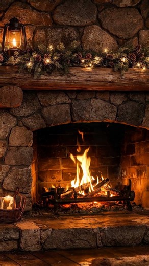 Rustic Log Cabin Fireplace at Night 🔥 Warm Fire Sounds for Sleep, Relaxation & Cozy Ambience