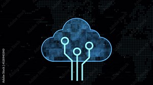 PNG Alpha.Cloud computing and Big data concept.Data protection system for cybersecurity. On the right, three big clouds stick out.