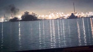 #BREAKING: Francis Scott Key Bridge in Baltimore COLLAPSES After Container Ship Collision, Multiple Casualties Tragedy has struck Baltimore in the early hours of Tuesday morning, as the Francis Scott Key Bridge collapsed after being hit by a container ship, sending cars plummeting into the water. The incident has been declared a mass-casualty event. Video footage shows the bridge crumbling after the Dali, a Singapore-based vessel heading to Sri Lanka, crashed into the central part of the structu