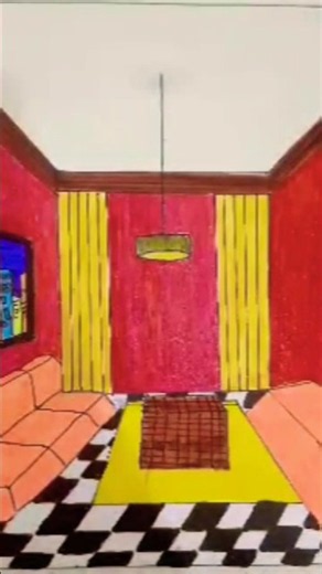 How to Draw a Room Using 1 Point Perspective! ✨#PerspectiveDrawing#3DArt#DIYArtStudio