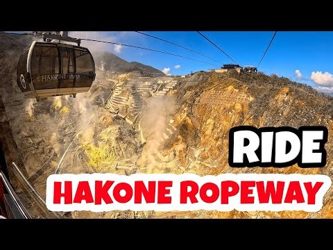 Riding the Hakone Ropeway, volcanic steaming hill from high up