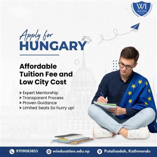 Most students think Europe is too expensive But Hungary 🇭🇺 says otherwise 🎓 Affordable tuition 🏙 Lower living expenses 📚 Globally recognized degrees Sometimes the smarter path costs less Apply now with WI Education 📍 Visit us at Putalisadak, Kathmandu 📞 Call us: 01-4534282, 9866458188 🪩 www.wieducation.edu.np #studyinhungary #europestudy #studentvisa #wieducationconsultancy #wieurope
