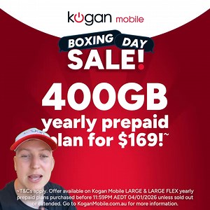 📢 Grab a phone plan worth SHOUTING about this Boxing Day! 📱250GB for $149 (includes 110GB bonus data) 📱400GB for $169 (includes 100GB bonus data) 📱650GB for $199 (includes 150GB bonus data) Score HUGE SAVINGS and LOADS of BONUS DATA on Kogan Mobile yearly prepaid plans NOW! T&Cs apply. GET OFFER👉 https://www.koganmobile.com.au/ | Kogan.com