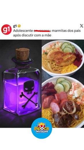 Pipoca Notícias on Instagram: "CHOCANTE! 😳🍽️ Uma briga familiar quase terminou em tr@g3dia em Nova Serrana (MG). Após discutir com a mãe por ter saído de casa escondida, uma adolescente de 17 anos decidiu 3nv3n3nar as marmitas da própria família. 😱 O pior só não aconteceu porque um primo ingeriu uma pequena parte da comida, achou o gosto estranho e alertou os demais familiares a tempo. Ele recebeu atendimento médico e passa bem. 🙏 A jovem foi apreendida e autuada por ato infracional análogo 