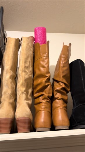Late night organizing with a pool noodle from the dollar store! #boots #organize
