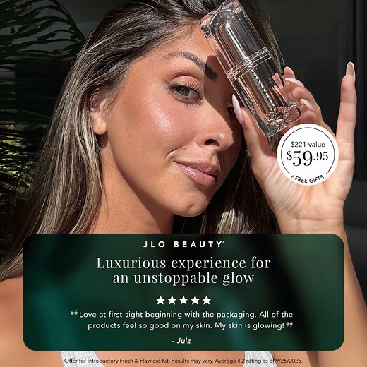 Want radiant, glowing skin? Get your Introductory JLo Beauty Kit with That JLo Glow Serum for $59.95! When you order today, you'll also receive our Beso Balm and NEW Eye Masks FREE 💋✨ | JLo Beauty