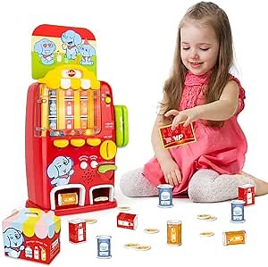 VATOS Interactive Vending Machine Toy - Pretend Play for Toddlers Age 3 4 5 Years Old Kids Drink Machine Games Light & Sound Educational Toys Early Development Toy,Fun Gift for Boys Girls