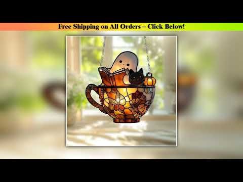 Halloween Ghost Reading Book Window Suncatcher Hanging Colorful Shadow Acrylic Window Hanging