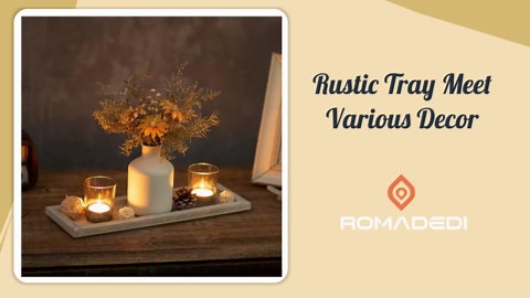 Romadedi Wooden Decorative Tray Candle Holder, 13.5 inch, Whitewashed | Wood Long Narrow Tray, Home Decor, Small Rustic Farmhouse Centerpieces, For Coffee Table Dining Room Living Room