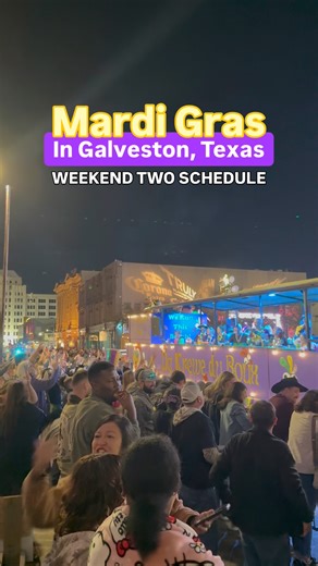 Here’s the full parade and headliner schedule for Mardi Gras weekend two, Feb 13–15! 🎭💜💛 Will we see you out?! Tickets & more info at: www.visitgalveston.com/events/annual-events/mardi-gras/ #MardiGras #Festival #Parade #FatTuesday | Galveston Island