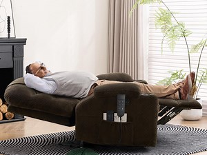 Dual Motor Lay Flat Power Lift Recliner Chair with Heat and Massage, Lumbar Pillow, USB & Type-C Ports, Large Recliners for Living Room, Oversized Recliner for Adults & Elderly - Dark Brown