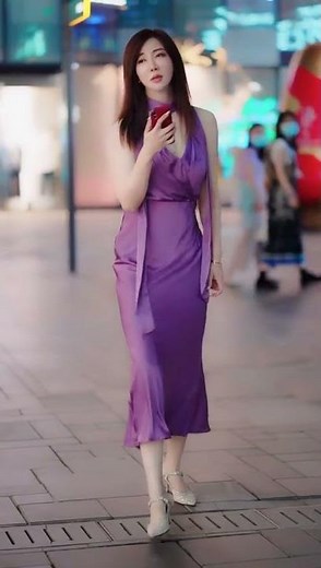 Purple satin slip dress