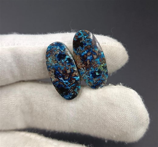 Azurite Gemstone Oval Earring Pair Jewelry Making Loose Cabochon - Etsy