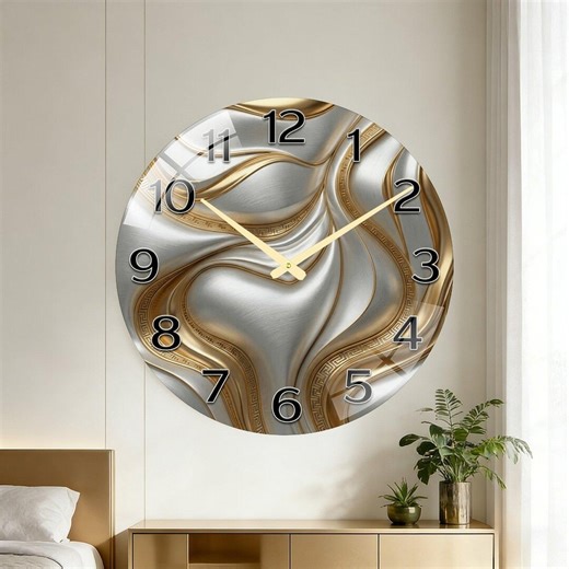Luxury Tempered Glass Wall Clock, Gold Silver Texture Dial, Modern Home Decor - Etsy