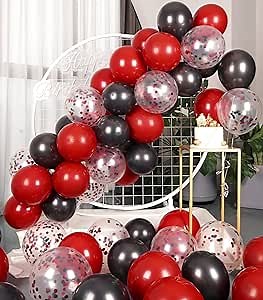 Metallic Red and Black Balloons 12Inch 73PCS Black Red Confetti Latex Balloons Shiny Helium Balloon Set for Birthday Anniversary Graduation Party Decorations