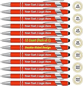 Personalized Pens with Stylus Tip - FREE PERSONALIZATION - Customized Stylus Ballpoint Pens with Your Name,Text,Message for Business,Graduation,Anniversaries-Custom Pens 12 pcs/pack (Red)