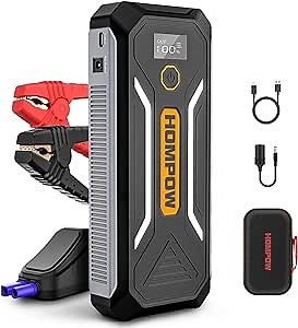 Jump Starter, HOMPOW 3000A Peak 12V Auto Battery Booster(for 10L Gas, 8L Diesel Engine) Jump Box with USB Power Bank, LED Flashlight and Smart Battery Clamps