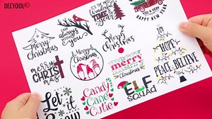 DECYOOL 50 Pieces Christmas Vinyl Decals Stickers for Crafts, Large Size Waterproof Christmas Word Ornament Stickers for Xmas Balls Wood Cups Glass Water Bottle Decoration