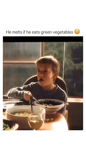 ᴜs ᴍᴏᴠɪᴇs ᴍᴇᴅɪᴀ on Instagram: "He melts if he eats green vegetables 😳 Artificial Intelligence: A.I. (2001) One of the most unsettling and unforgettable moments in A.I. Artificial Intelligence is the scene where David tries to eat the green vegetables at dinner. Wanting desperately to fit in and be treated like a real child, he quickly shovels the food into his mouth, smiling with innocent excitement. But almost instantly, his face begins to distort and malfunction. The food clogs his internal s