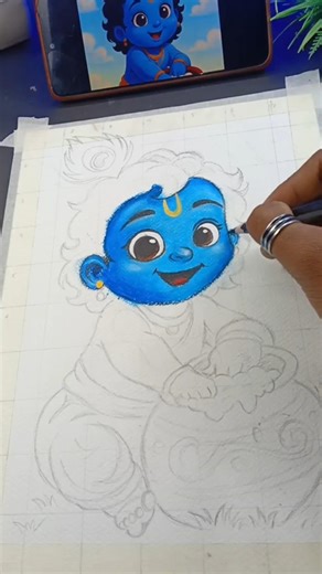 Little Krishna dwring😍 #lordlittleKrishna #shorts #Krishna#oilpastelart