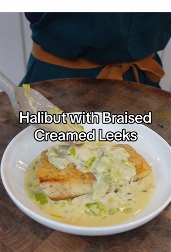 Halibut with Braised Creamed Leeks #fishfriday #halibut #foodies #fish #cookingwithshereen