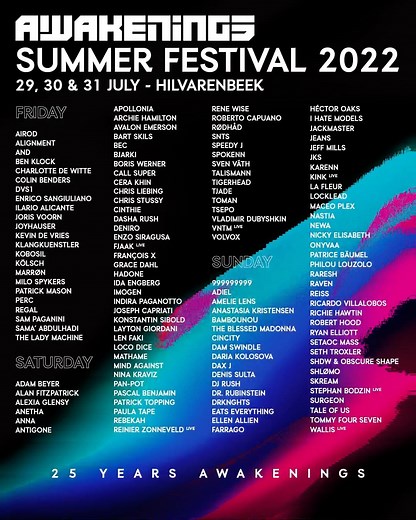 52K views · 1.4K reactions | The full lineup of AWAKENINGS | SUMMER...