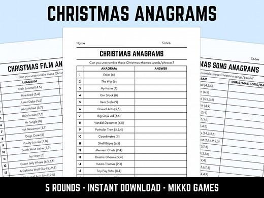 Printable Christmas Anagrams Quiz With Answers: Fun Word Puzzles, Word Scramble Game, Downloadable Table Quiz, Pub Quiz Sheets - Etsy