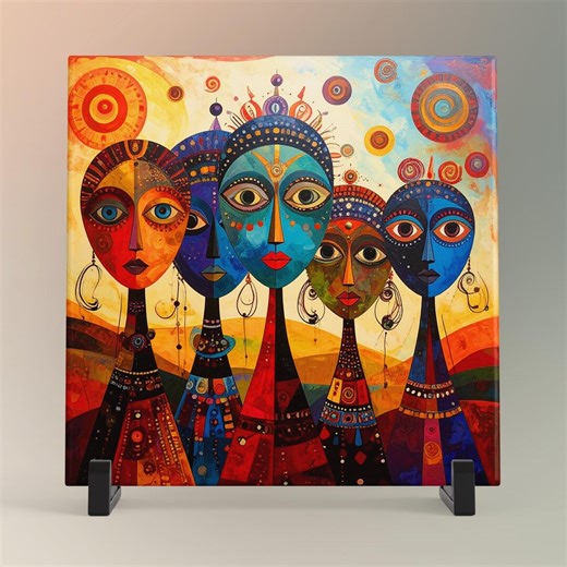 African Sisterhood Ceramic Art Tile - Minimalist Home Decor Plaque - Etsy