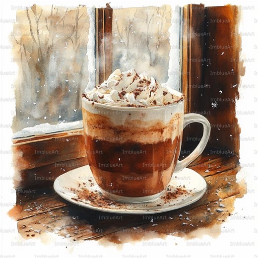 24 Hot Cocoa by Window Clipart, Cozy Winter Evening Scene, Hygge Home Comfort, Watercolor Printable JPG 300 DPI, Scrapbook, Junk Journal - Etsy