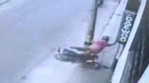 Motorcycle explodes after accident