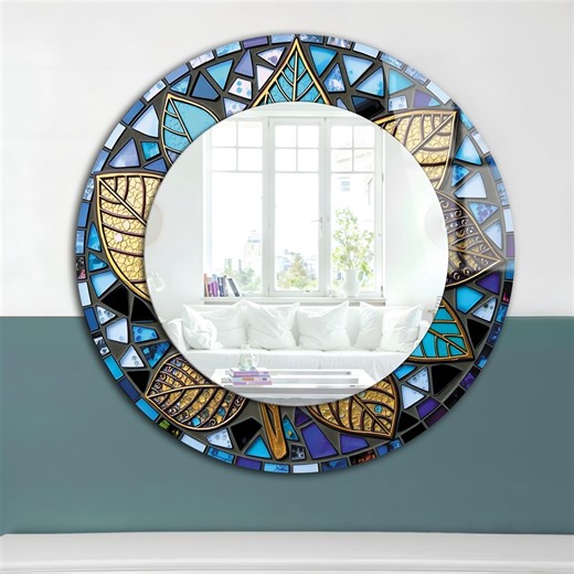 Stained Look Round Wall Mirror, Tempered Glass, Modern Home Decor - Etsy