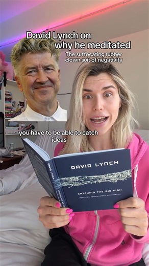 Ivy Doll on Instagram: "David Lynch meditated to escape a rubber clown suit of negativity. You can too. You don't need to stay in the clown suit to make a good art. in fact you can make better art once you get out of it. #davidlynch #twinpeaks #meditation #catchingthebigfish #creativity"