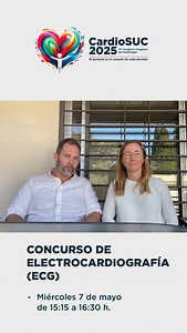 變 Los invitamos a participar del Concurso de Electrocardiografía (ECG), una instancia para desafiar conocimientos, intercambiar experiencias y aprender junto a destacados especialistas. ‍⚕️ Coordinadores: Dr. Pablo Iglesias y Dra. Romina Roif ️ Invitados: Dr. Gustavo Tortajada y Dr. Gustavo Vignolo  Ballroom A ️ Miércoles 7 de mayo |  15:15 a 16:30 h ¡Los esperamos! | Sociedad Uruguaya de Cardiología | Facebook