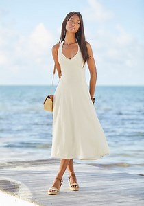 Sand Flowy Halter Neck Dress F01136