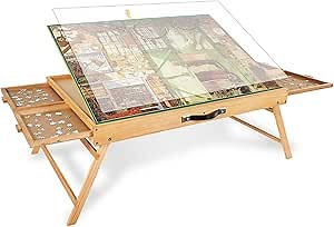 ALL4JIG 1500PCS Portable Puzzle Table with Legs, 25"x34"Adjustable Jigsaw Wooden Puzzle Board with 4 Drawers & Cover Birthday Gift for mom, 3-Tilting-Angle Jigsaw Puzzle Table for Adults