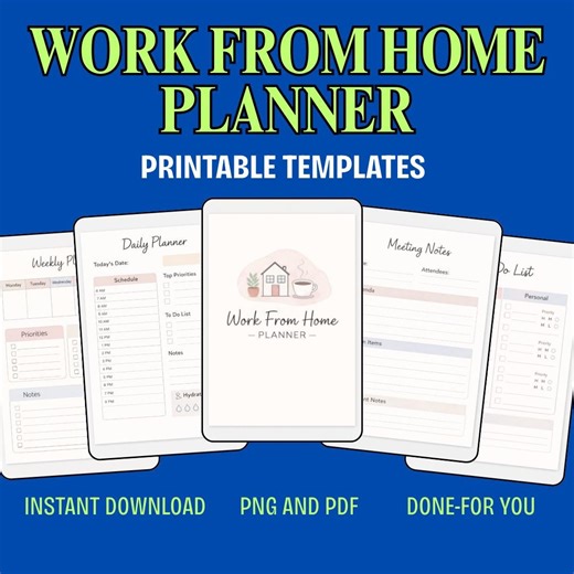 Work From Home Planner Printable | Remote Work Productivity Planner | Daily Work Schedule | PDF PNG | Instant Download - Etsy UK