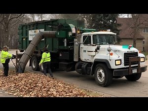 Waste Management Mack RD Roll Off Leaf Vac Garbage Truck Sucking Massive Leaf Pile