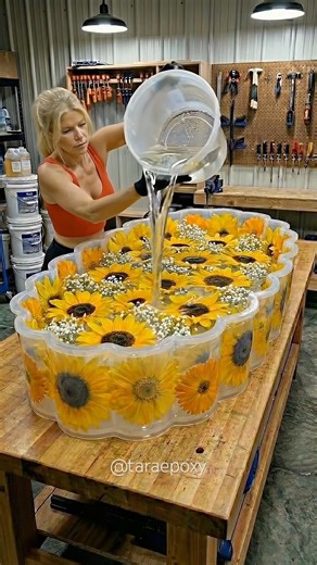 STUNNING Sunflowers Epoxy Coffee Table | Unreal Crystal Clear Epoxy #satisfying