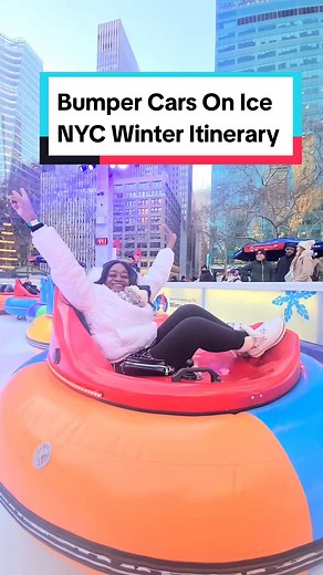 NYC Bumpers Cars On Ice Is One Of The Things You Must Do In NYC In The Winter. It is affordable and last for 10 minute. How To Spend A Day In NYC In The Winter #bumpercarsonice #nycthingstodo #thingstodoinnyc #nycwinter #placestovisitnyc