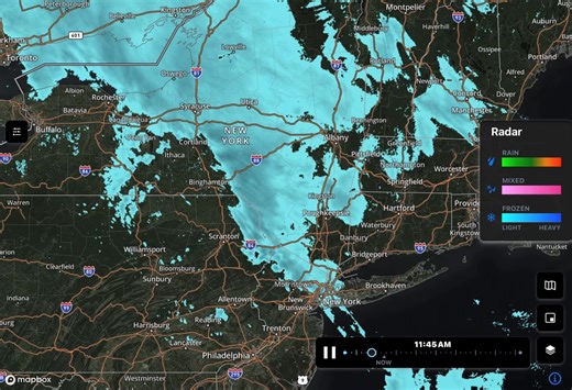 1225pm Monday, January 5th, 2026 Nowecast and Futurecast radar from 1030am through 350pm .. You can see how the snow exits last near Columbia County. -Todd Time is in the bottom right | Hudson Valley Weather