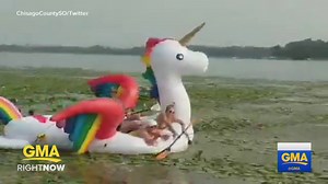 Women rescued after being stranded on a unicorn float