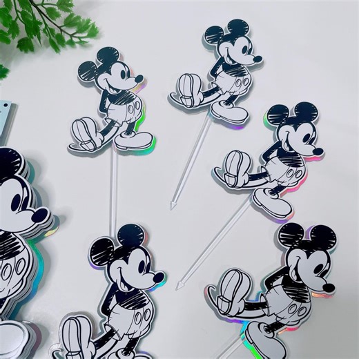 Mickey Mouse Newspaper Cupcake Topper/doodle Black and White Mickey Party Decor/blue Mickey Cake - Etsy