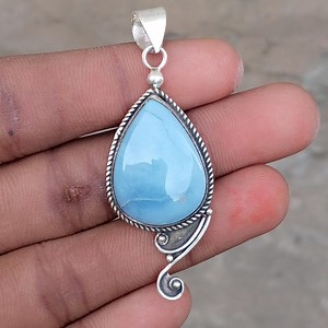 Natural Larimar Pendent, Handmade Pendent, Designer Pendent, Solid 925 Sterling Silver Jewelry, Boho Pendent, Gemstone Pendent, Friend Gift - Etsy