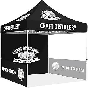 Custom Canopy Tent 10x10 with Logo, Personalized Pop Up Canopy Tent with Optional Walls for Business Events, Trade Shows, Farmers Market, Roller Bag Included(Demo Distillery)