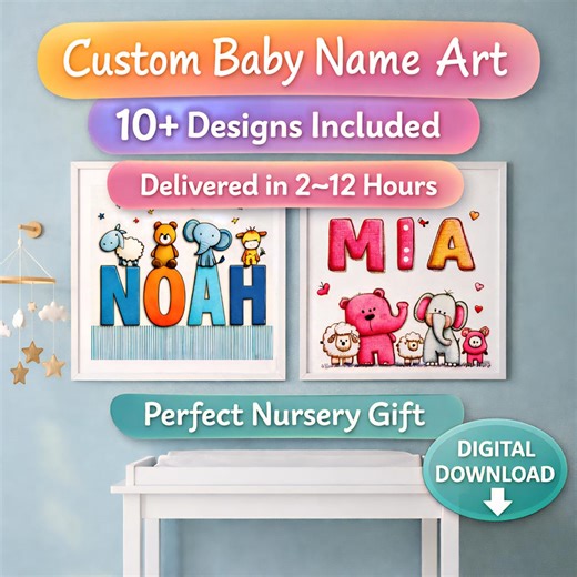 10  Personalized Baby Name Art – Custom Nursery Wall Art Printable, Digital Gift - Etsy