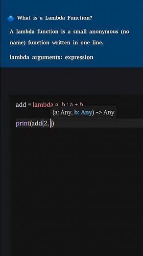 Lambda Function in Python (Quick Guide) #shorts #youtubeshorts